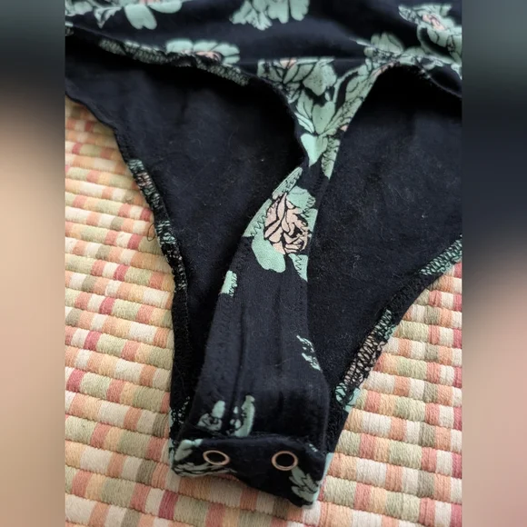 Intimately Free People So Much Floral Black Teal Off Shoulder Bodysuit - Picture 7 of 12